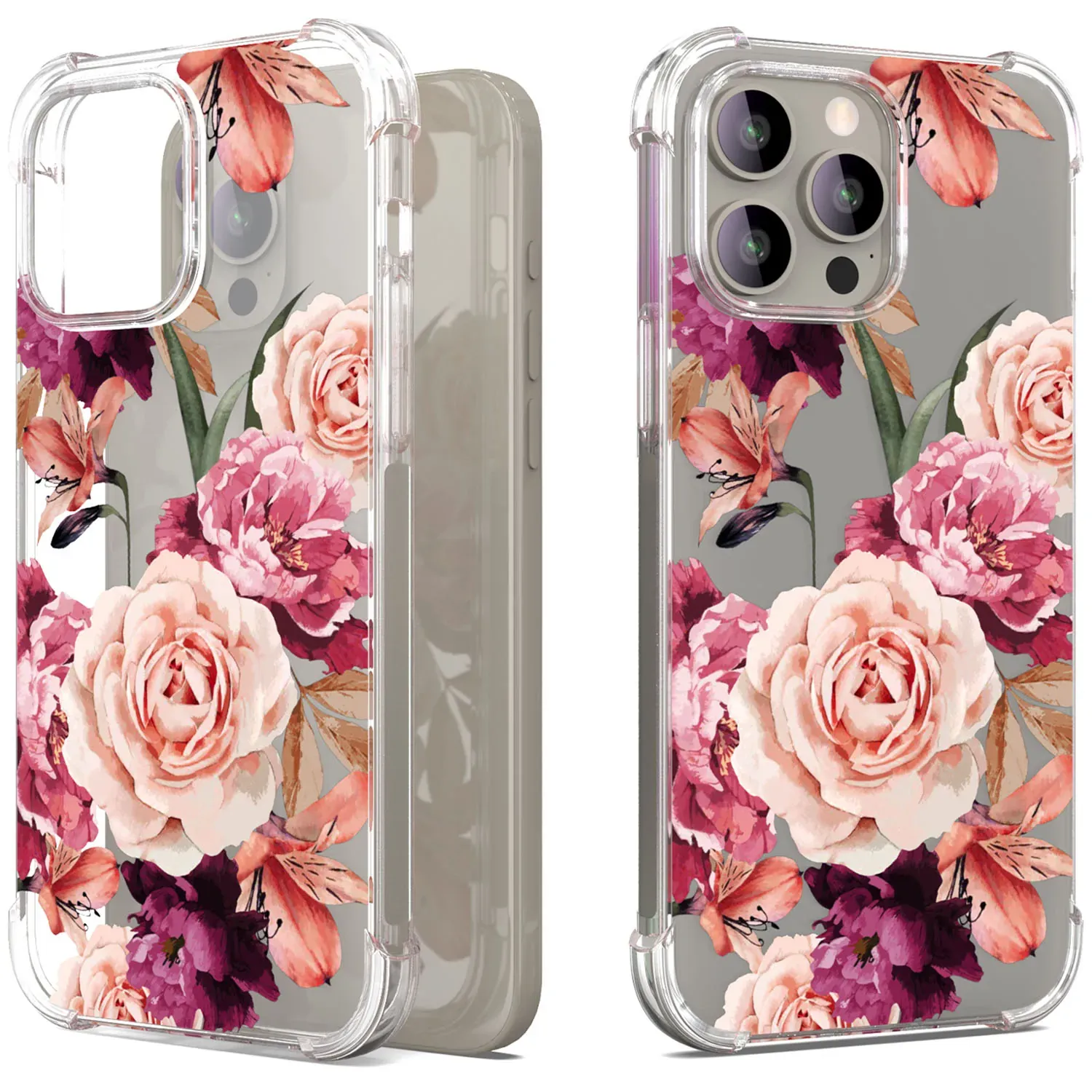 Clear Peony Flower TPU Case for iPhone 16 Pro Max (5-Pack)